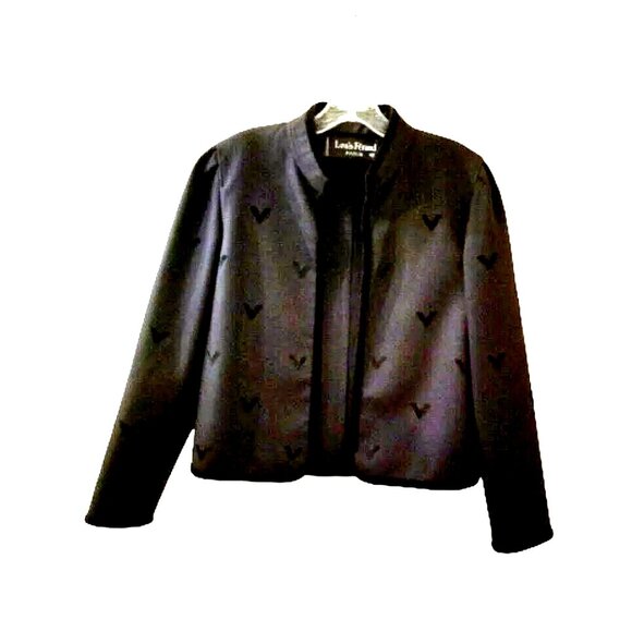 Vintage LOUIS FERAUD Paris Black Jacket Sz 42 US 10 Large Late 80s Early 90s - Picture 1 of 6